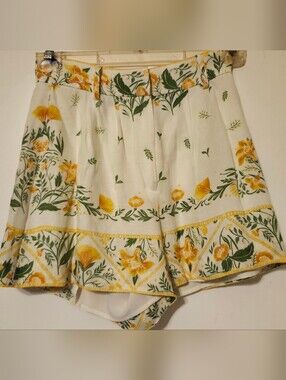 ANTONIO MELANI White Shorts with Yellow Floral & Green Foliage
